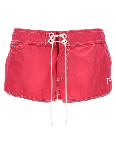 Tom Ford Logo Nylon Shorts In Fuchsia