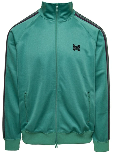 NEEDLES GREEN HIGH-NECK SWEATSHIRT WITH LOGO EMBROIDERY IN TECH FABRIC MAN
