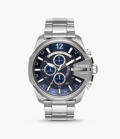 Diesel Chief Series Chronograph, Silver Stainless Steel Watch In Blue