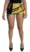 Dolce & Gabbana Yellow Black Cotton Jewelled Hot Pants Shorts In Yellow