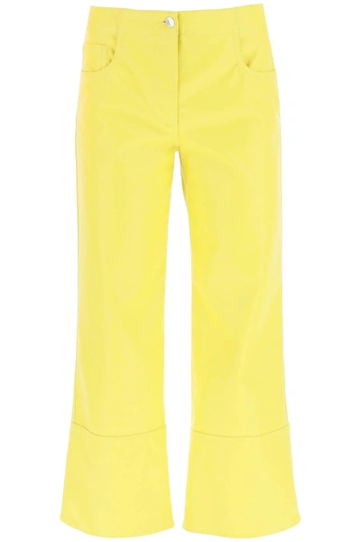 Msgm Faux-nappa Bootcut Pants In Yellow