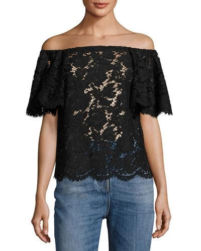 Valentino Off Shoulder Heavy Lace Blou In Ivory