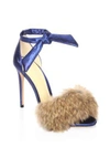 ALEXANDRE BIRMAN Clarita 100 Rabbit Fur & Satin Ankle-Strap Sandals