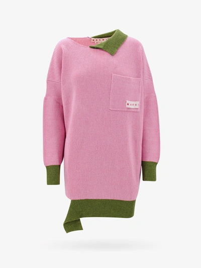 Marni Shetland Wool And Cotton Dress In Pink