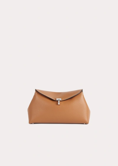 TOTÊME T-LOCK GRAINED-LEATHER CLUTCH TAN