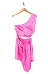 Asos Design Knot Cutout Satin Minidress In Bright Pink