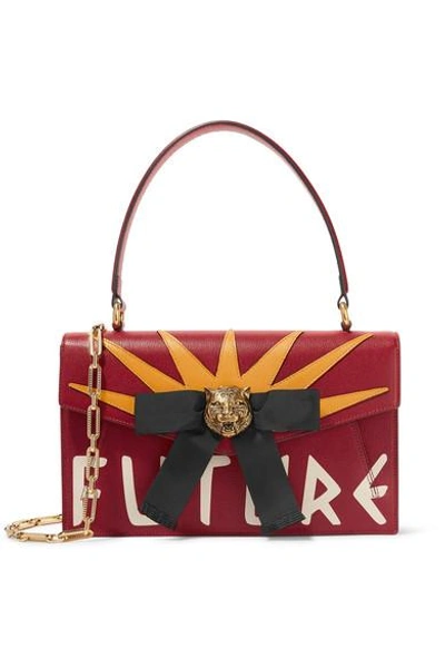 Gucci Osiride Embellished Textured-leather Shoulder Bag In Red