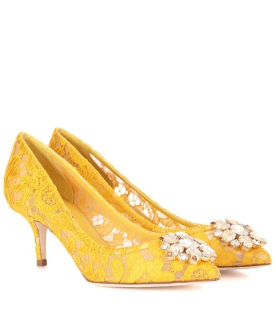 Dolce & Gabbana Bellucci Embellished Lace Pumps In Yellow