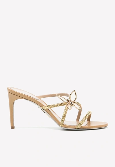 René Caovilla 80 Butterfly Applique Sandals In Gold