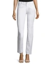Lafayette 148 Thompson Dynamic Herringbone Jacquard Slim-leg Jeans In White