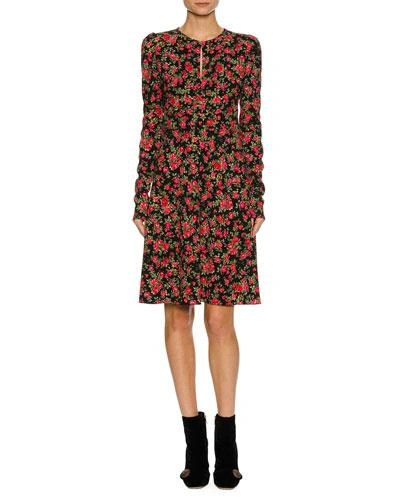 Dolce & Gabbana Floral-print Keyhole Long-sleeve Dress, Black In Multicolor