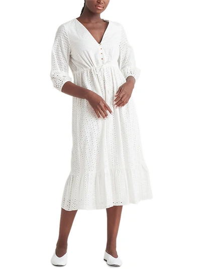 Black Tape Womens Cotton Lace Midi Dress In White