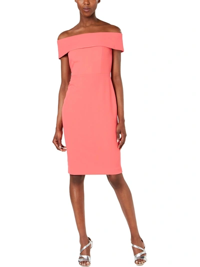 Calvin Klein Petites Womens Off-the-shoulder Short Cocktail Dress In Pink