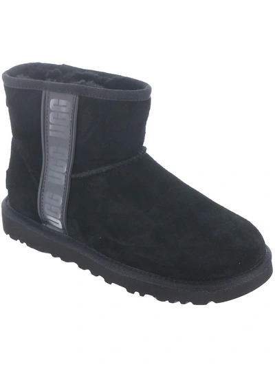 Ugg Classic Mini Womens Suede Faux Fur Lined Ankle Boots In Black