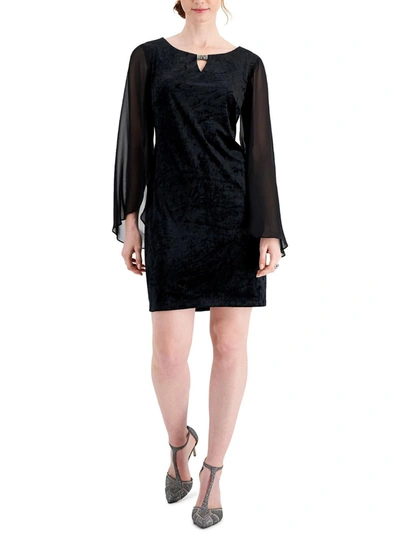 Connected Apparel Petites Womens Velvet Mini Cocktail And Party Dress In Black