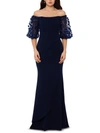 Xscape Womens Off-the-shoulder Ruffled Evening Dress In Blue