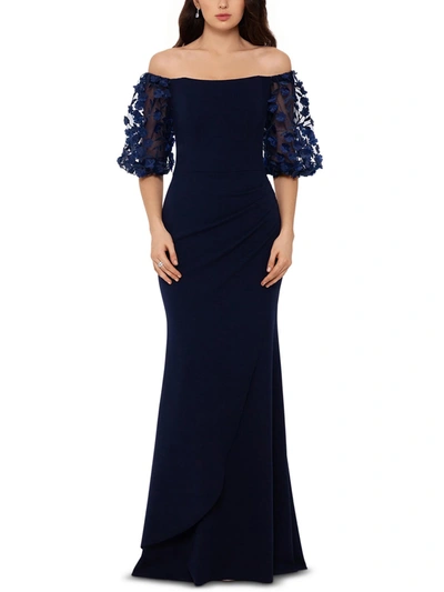 Xscape Womens Off-the-shoulder Long Evening Dress In Blue