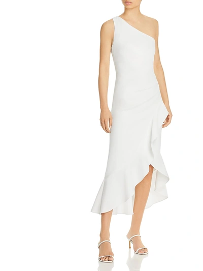 Aqua Womens Crepe One- Shoulder Midi Dress In White
