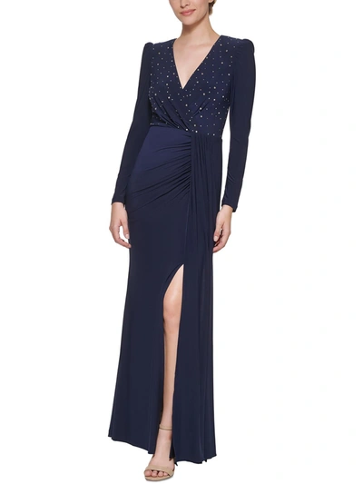 Vince Camuto Womens Embellished Maxi Evening Dress In Blue