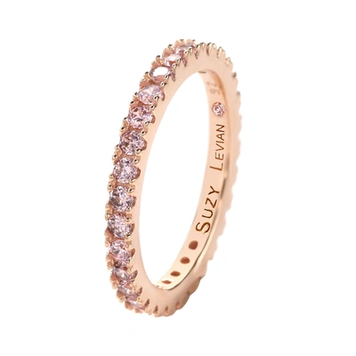 Suzy Levian Rose Sterling Silver Thin Pink Cubic Zirconia Eternity Band