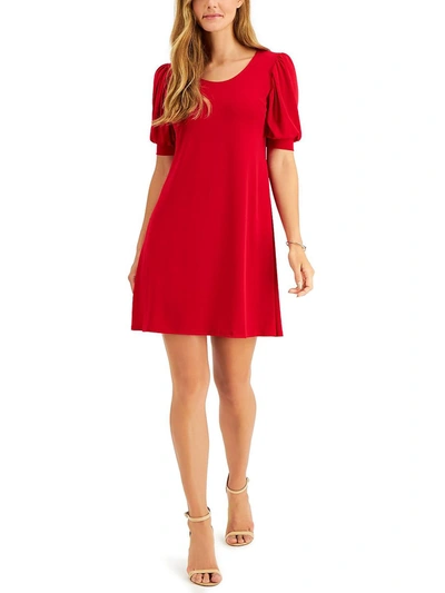 Msk Petites Womens Knit Puff Sleeves Sheath Dress In Red