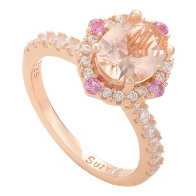 Suzy Levian Sterling Silver Pink Morganite Cubic Zirconia Marquise Ring