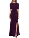 BETSY & ADAM PETITES WOMENS RUCHED BOATNECK EVENING DRESS