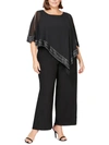 Slny Plus Womens Chiffon Asymmetrical Jumpsuit In Black