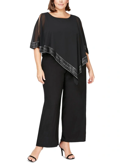 Slny Plus Womens Chiffon Asymmetrical Jumpsuit In Black