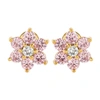 Suzy Levian Yellow Sterling Silver Pink Cubic Zirconia Flower Earrings