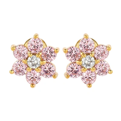 SUZY LEVIAN YELLOW STERLING SILVER PINK CUBIC ZIRCONIA FLOWER EARRINGS