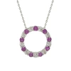 Suzy Levian Silver 0.02 Ct. Tw. Diamond & Sapphire Necklace In Pink