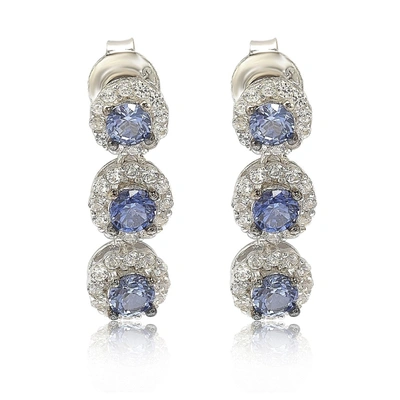 Suzy Levian Sterling Silver Sapphire & Diamond Accent Circle Dangle Earrings In Blue