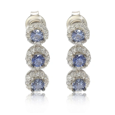 SUZY LEVIAN STERLING SILVER SAPPHIRE & DIAMOND ACCENT CIRCLE DANGLE EARRINGS