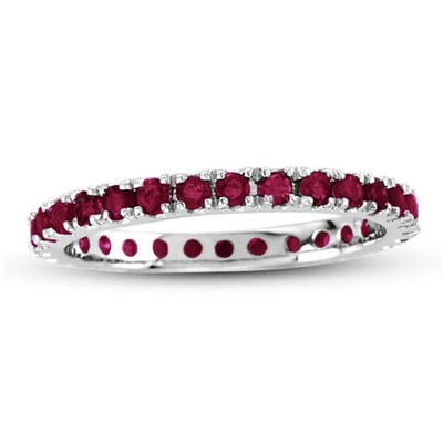 Suzy Levian 14k White Gold Ruby Eternity Band Ring In Red