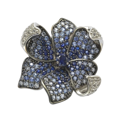 Suzy Levian Sterling Silver Sapphire & Diamond Accent Flower Petal Brooch In Blue