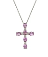 Suzy Levian Sterling Silver Pink Sapphire And Diamond Accent Cross Pendant In Pink