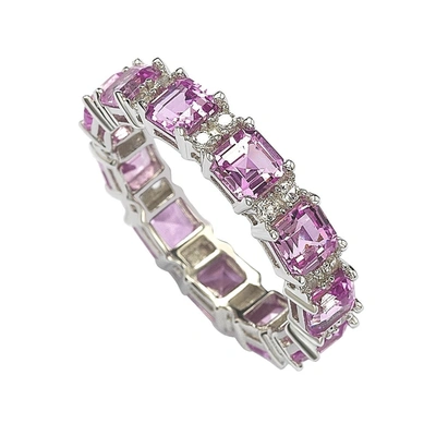 Suzy Levian Asscher Cut Pink Sapphires Sterling Silver Eternity Band Ring