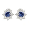Suzy Levian Sterling Silver Blue Sapphire Flower Halo Stud Earrings In Blue
