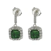 SUZY LEVIAN STERLING SILVER GREEN AND WHITE CUBIC ZIRCONIA ASSCHER CUT DROP EARRINGS