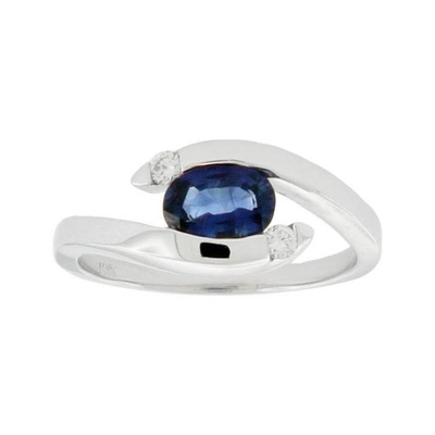 Suzy Levian Modern September Birthstone 14k Gold Sapphire And Diamond 1.05 Tcw Ring In Blue