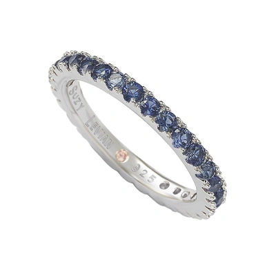 Suzy Levian Sterling Silver Thin Blue Cubic Zirconia Eternity Band