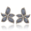 Suzy Levian Floral Sterling Silver White Sapphire Blue Sapphire Brown Diamond Stud Earrings In Blue