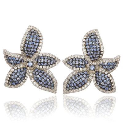 SUZY LEVIAN STERLING SILVER BLUE SAPPHIRE & WHITE SAPPHIRE FLOWER EARRINGS