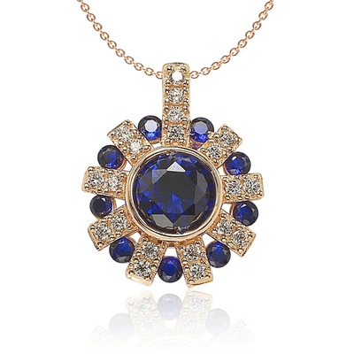 Suzy Levian Rose Gold Vermeil 3.50 Ct. Tw. Sapphire Starburst Pendant In Blue