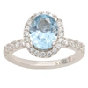 Suzy Levian Sterling Silver Oval Aqua Cubic Zirconia Halo Ring In Blue