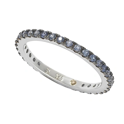 Suzy Levian Sterling Silver And Blue Sapphire Eternity Band