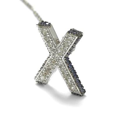 Suzy Levian Sterling Silver Sapphire & Diamond Accent Letter Pendant In Blue