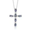 Suzy Levian Sterling Silver Sapphire And Diamond Accent Cross Pendant In Blue
