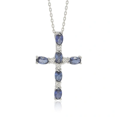 SUZY LEVIAN STERLING SILVER SAPPHIRE AND DIAMOND ACCENT CROSS PENDANT
